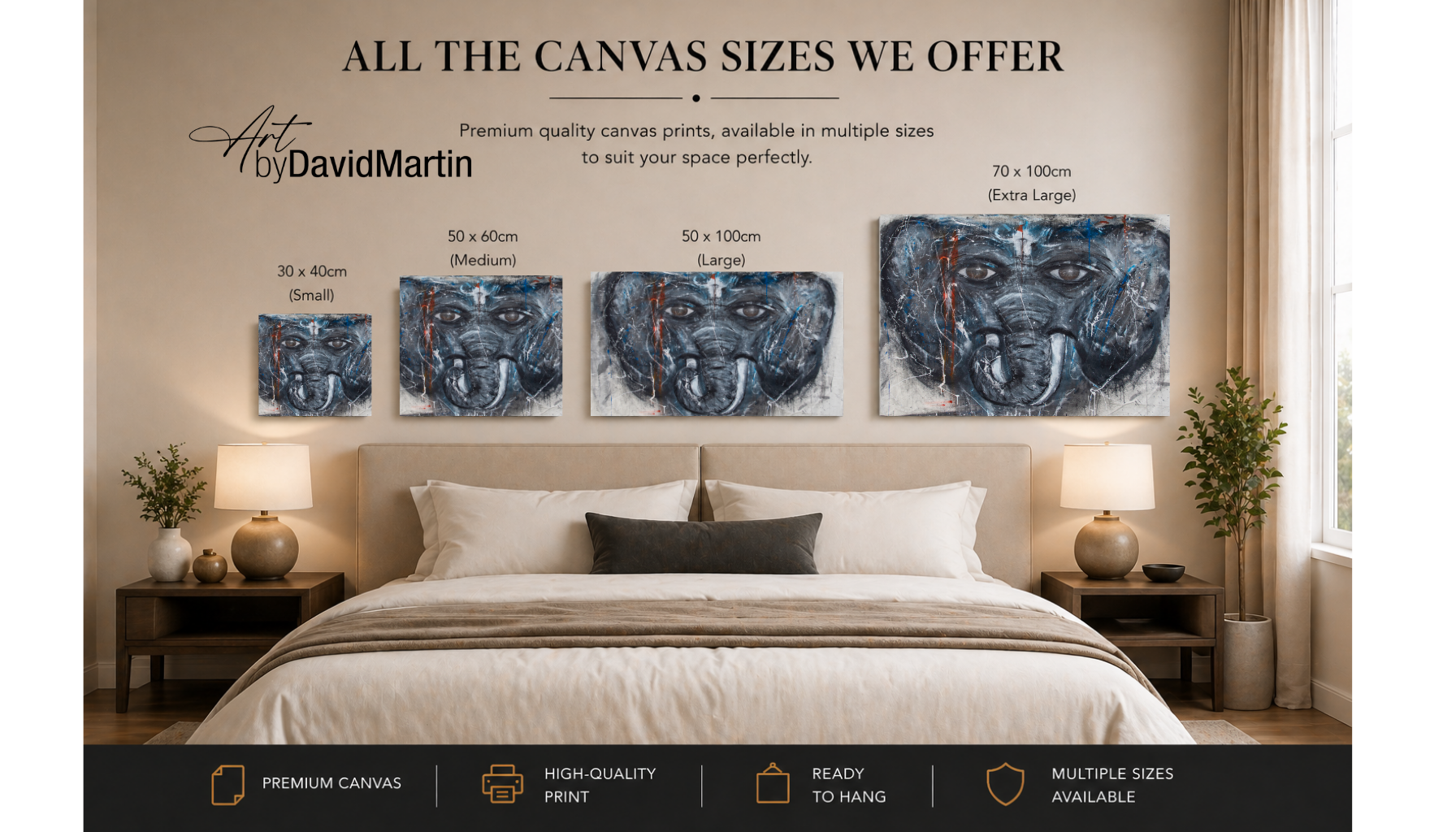 Spiritual elephant canvas wall art bedroom with textured detail – Elephant Lady painting by Art by David Martin