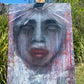Large emotional abstract mixed media painting featuring a haunting feminine face with layered textures in charcoal, acrylic, and oil pastels on stretched canvas by Australian artist David Martin.